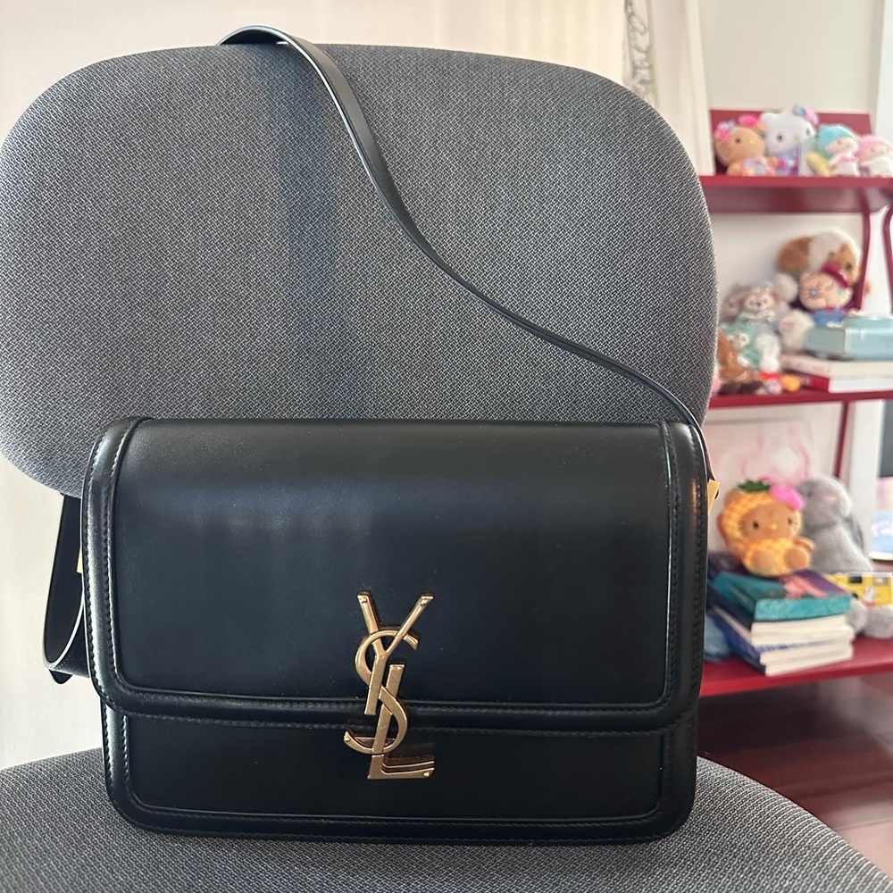 Yves Saint Laurent Black Crossbody Bag with Gold Logo - Picture 1 of 3